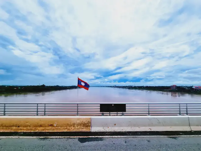 An image of the Thai/Australian friendship bridge, connecting Nong Khai (Thailand) with Vientiane (Laos).