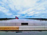 ภาพสะพานมิตรภาพไทย-ออสเตรเลีย เชื่อมหนองคาย (ไทย) กับเวียงจันทน์ (ลาว)
